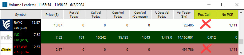 Scan with blank Put/Call Ratio Column and Custom No PCR Filter