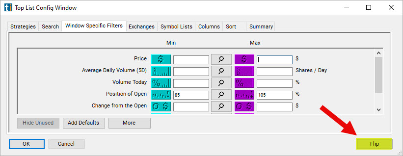 Configuring the Position of Open Filter