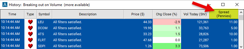 Spread Filter Settings