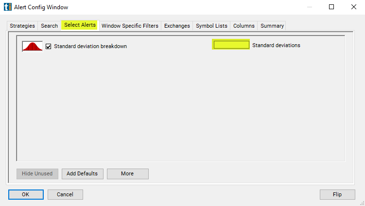 Standard Deviation Breakdown Alert Custom Settings