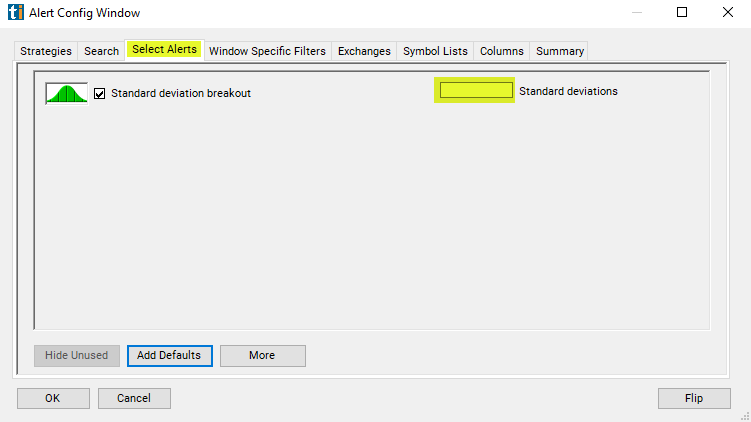 Standard Deviation Breakout Alert Custom Settings