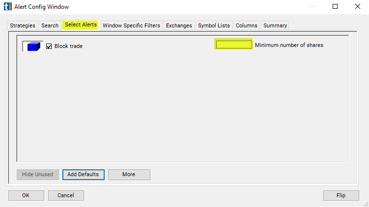 Block Trade Alert Custom Settings