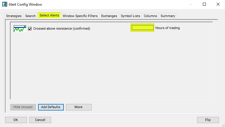 Crossed Above Resistance (confirmed) Alert Custom Settings