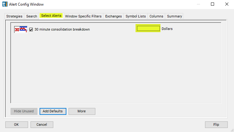 30 Minute Consolidation Breakdown Alert Custom Settings