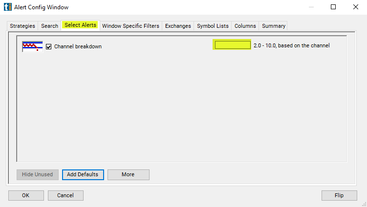 Channel Breakdown Alert Custom Settings