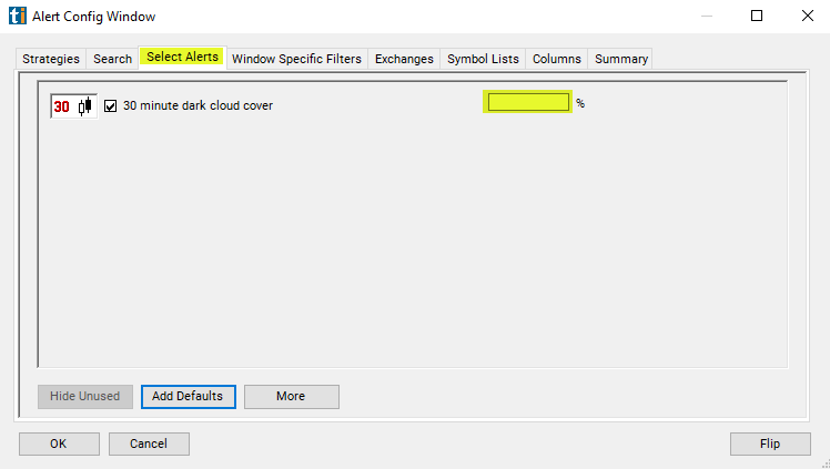 30 Minute Dark Cloud Cover Alert Custom Settings