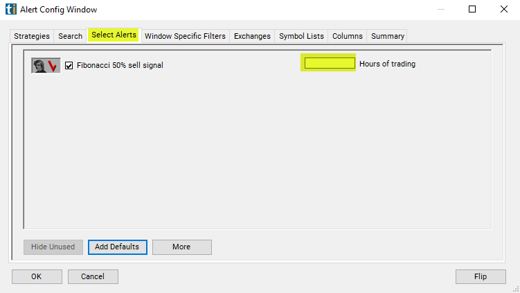 Fibonacci 50% Sell Signal Alert Custom Settings