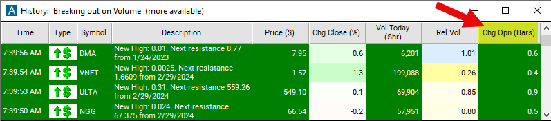 Change from Open Chart