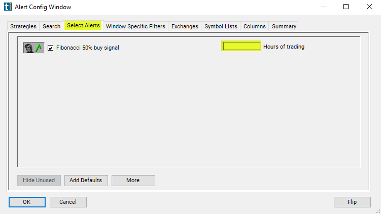 Fibonacci 50% Buy Signal Alert Custom Settings