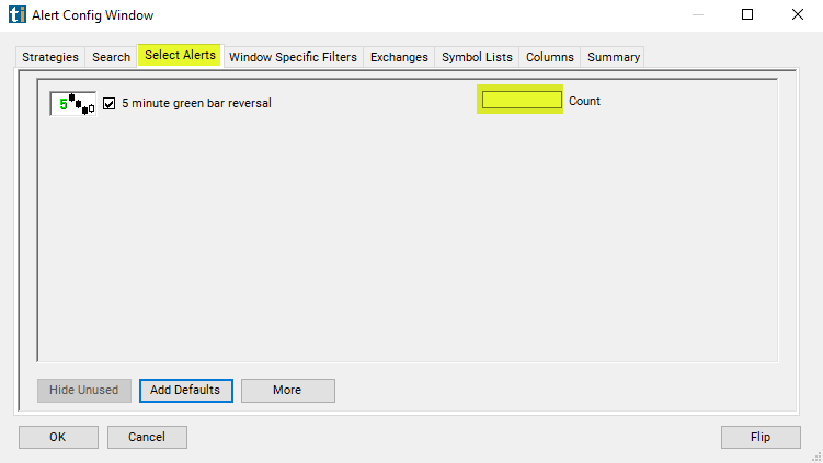 5 Minute Green Bar Reversal Alert Custom Settings