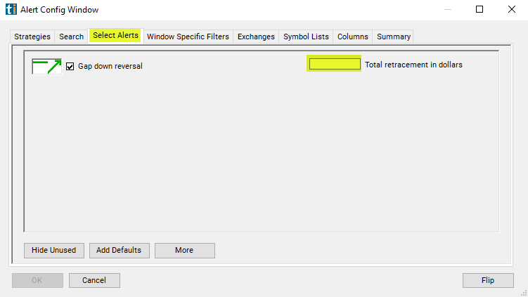 Gap Down Reversal Alert Custom Settings