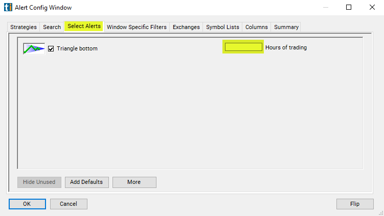 Triangle Bottom Alert Custom Settings