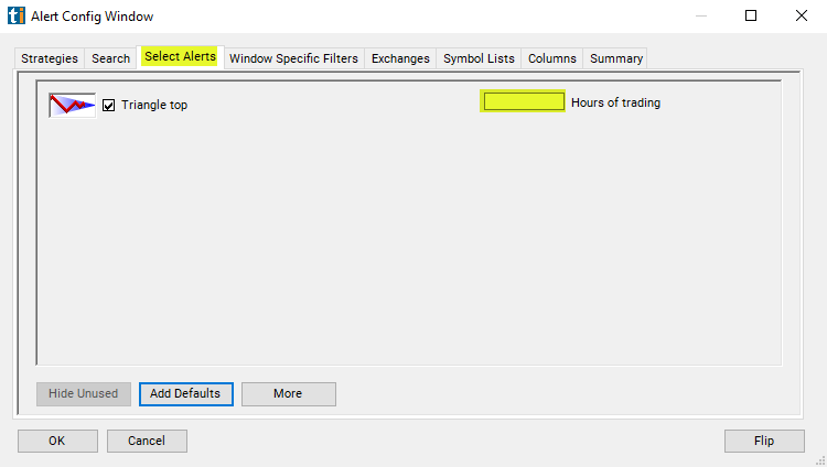 Triangle Top Alert Custom Settings