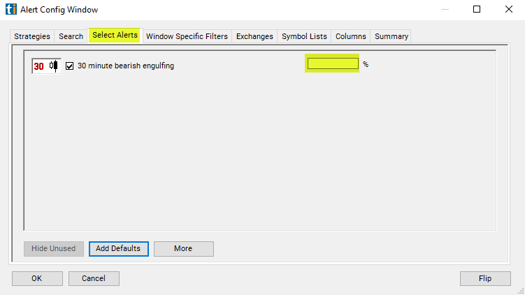 30 Minute Bearish Engulfing Alert Custom Settings