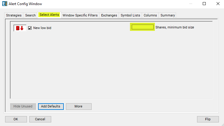 New Low Bid Alert Custom Settings