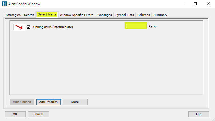 Running Down (intermediate) Alert Custom Settings