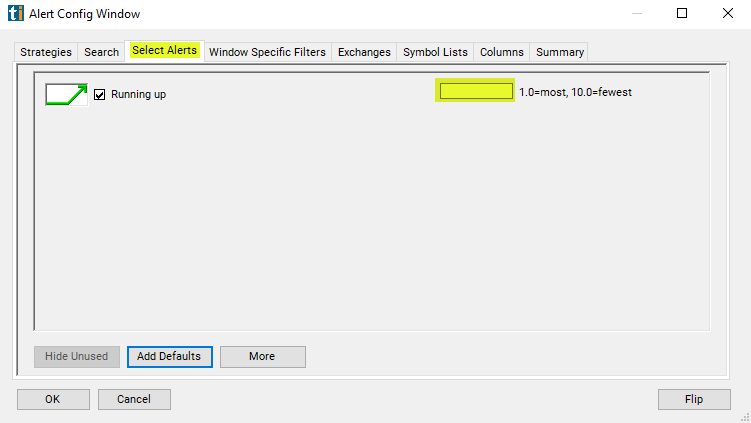 Running Up Alert Custom Settings