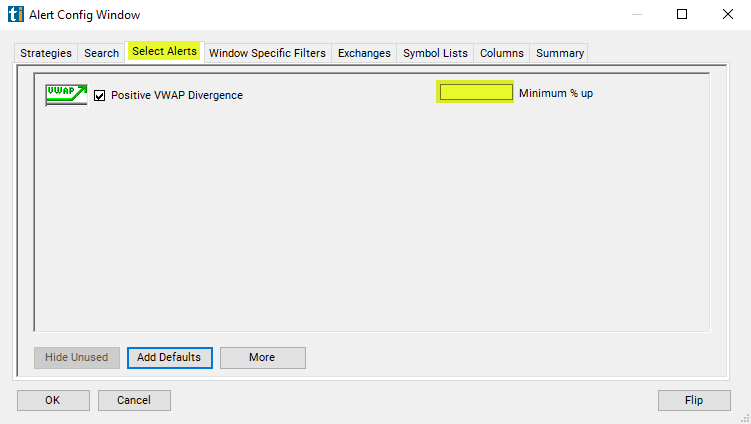 Positive VWAP Divergence Alert Custom Settings